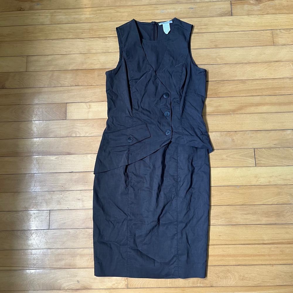Sarah Pacini Gray Linen Asymmetrical Peplum Sheath Dress Made in Italy Size 0
